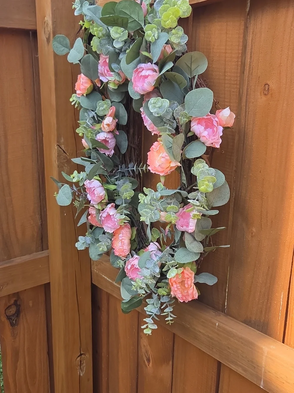 XL Everyday Elegant Pink & Peach Peony Floral Eucalyptus Door Wreath
